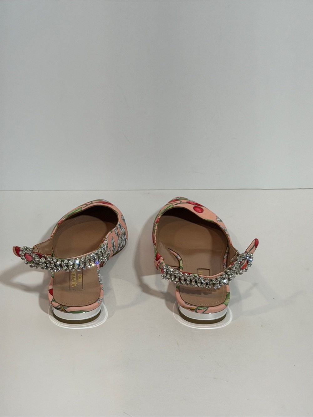 Aquazzura Vero Cuoio Cherry Print Crystal Slingback Ballerina Flats - Picture 5 of 6